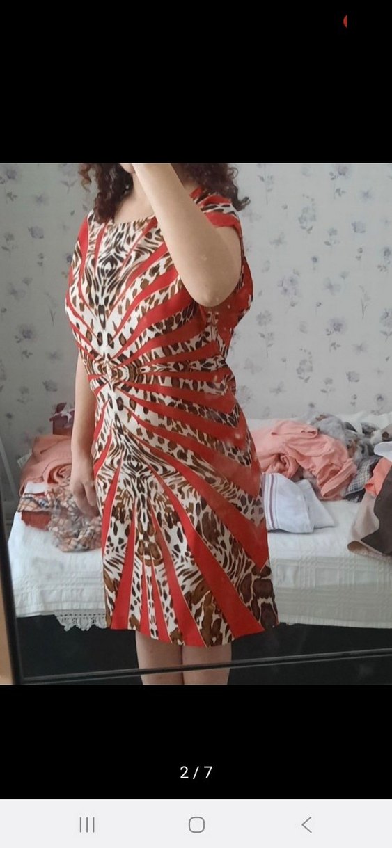Kırmızı Zebra Desenli Midi Bohem Elbise - Görsel 2