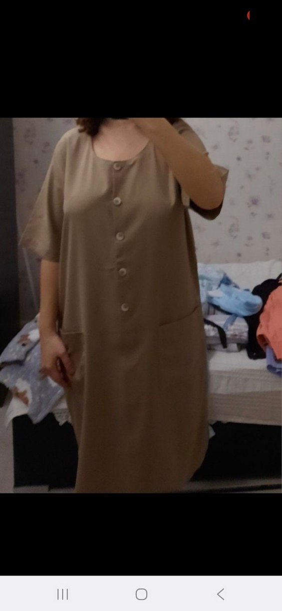 Bej Midi Düğmeli Rahat Kesim Elbise - Görsel 3