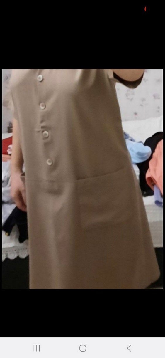 Bej Midi Düğmeli Rahat Kesim Elbise - Görsel 2