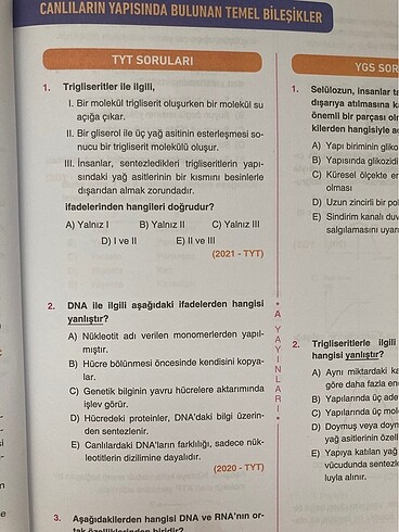  Beden Renk tyt/ayt biyoloji çıkmış sorular