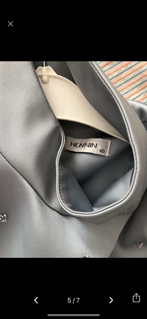 Mavi İşlemeli Uzun Kollu Uzun Abiye Elbise - Görsel 2