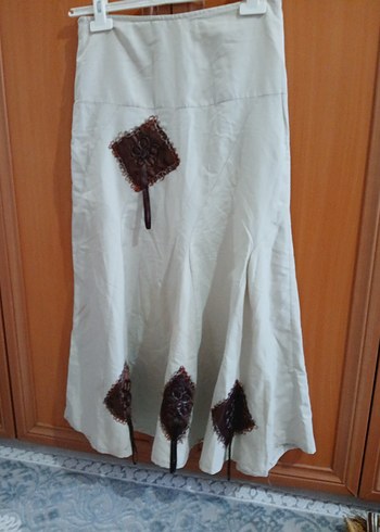 Nakışlı Püsküllü Bohem Bej Uzun Etek - Görsel 2