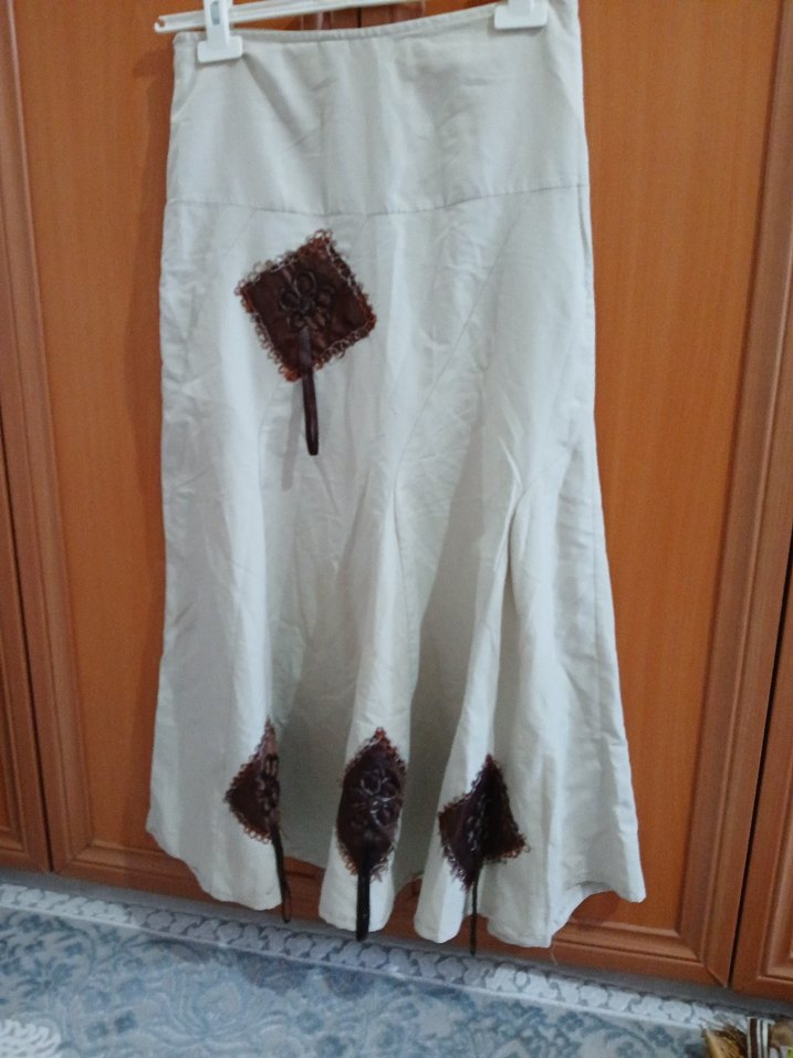 Nakışlı Püsküllü Bohem Bej Uzun Etek - Görsel 2