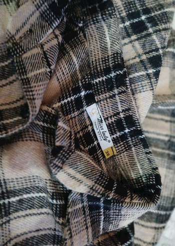 Gri Ekoseli Uzun Kollu Kadın Keten Gömlek - Görsel 3