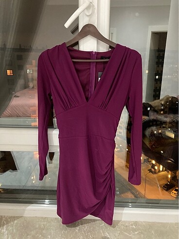 Bordo mini uzun kollu elbise