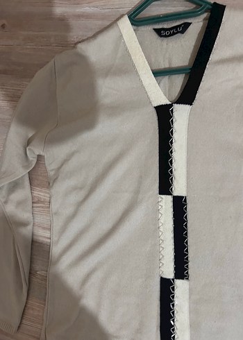 V Yaka Bej Kadın Triko Kazak - Görsel 3