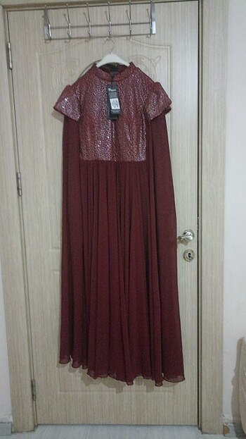 Pelerinli bordo abiye - Görsel 2