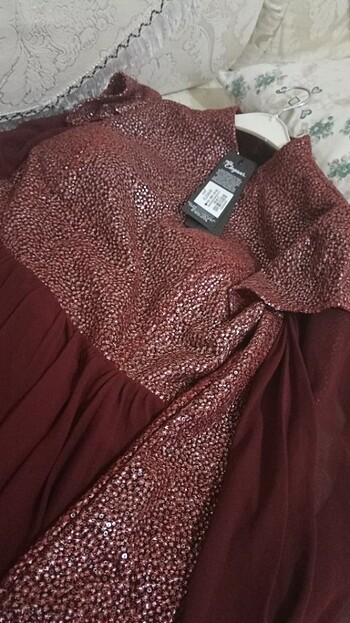 Pelerinli bordo abiye - Görsel 5