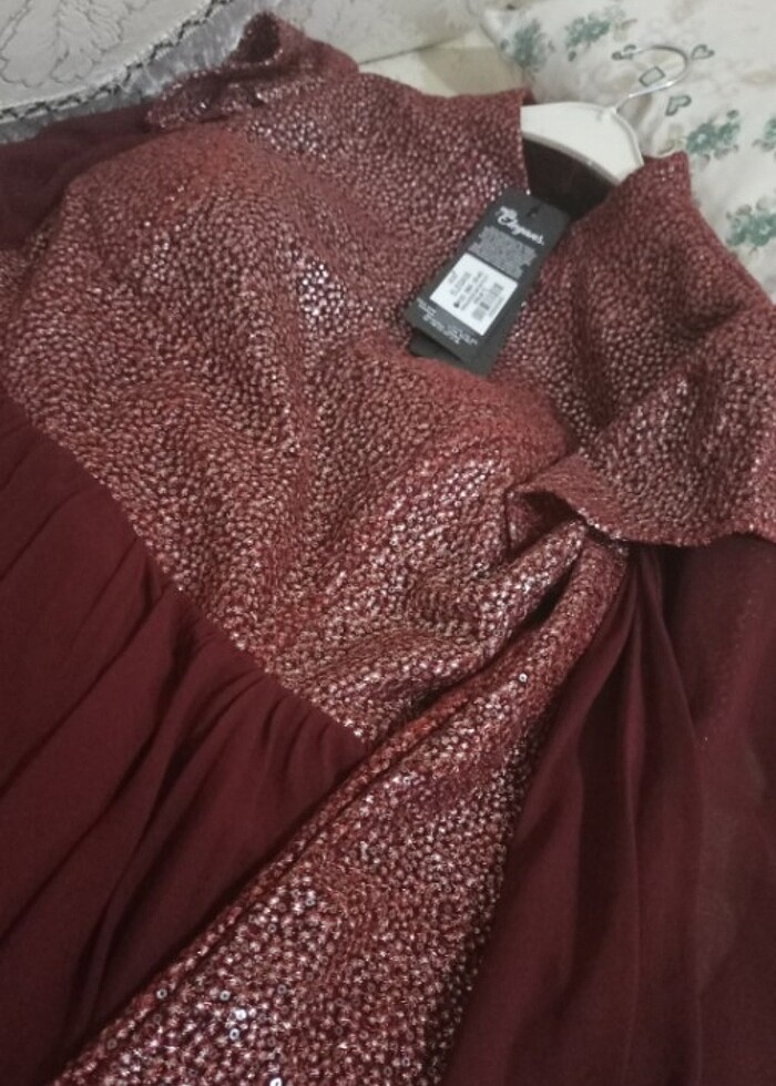 Pelerinli bordo abiye - Görsel 5