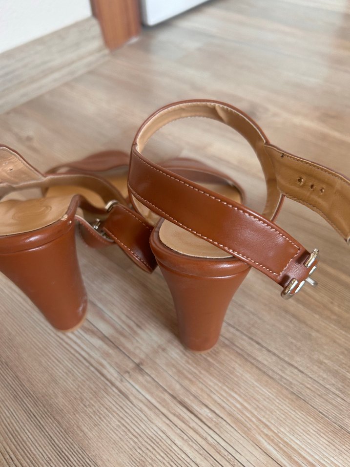 Kahverengi Deri Stiletto Topuklu Kadın Sandalet - Görsel 2