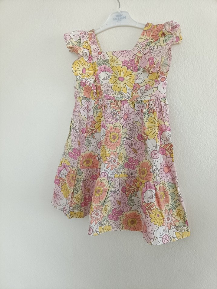 H&M Çiçek Desenli Kız Çocuk Volanlı Elbise - Görsel 4