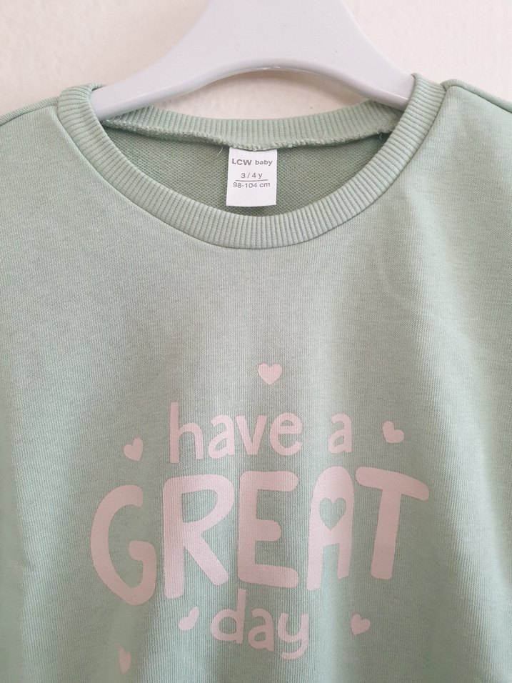 Lcw Kız Çocuk Yeşil Baskılı Sweatshirt - Görsel 4