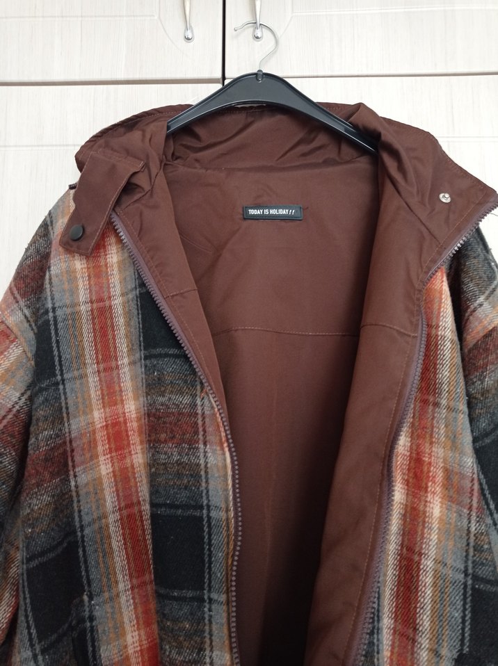 Kahverengi Ekose Fermuarlı Erkek Sweatshirt - Görsel 3