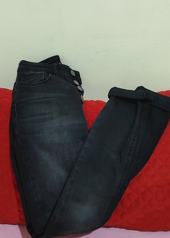 s Beden Düğmeli Gri Siyah Kadın Only Pantolon