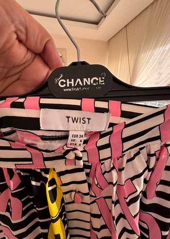 Renkli Baskılı kiloş önden yırtmaçlı twist etek - Görsel 3