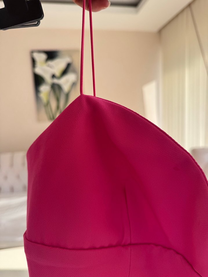 İp askılı dekolteli mini elbise - Görsel 5