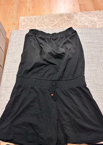 Siyah Kemerli Keten Mini Straplez Tulum - Görsel 2