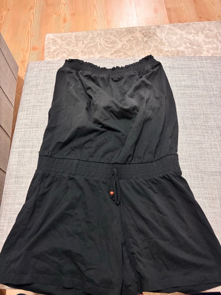 Siyah Kemerli Keten Mini Straplez Tulum - Görsel 2