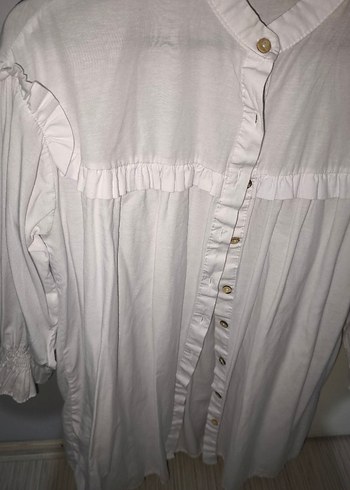 Beyaz Keten Düğmeli Bohem Gömlek - Görsel 2