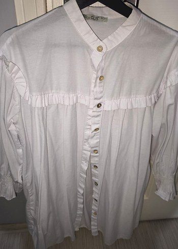 Beyaz Keten Düğmeli Bohem Gömlek - Görsel 4