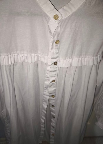 Beyaz Keten Düğmeli Bohem Gömlek - Görsel 3