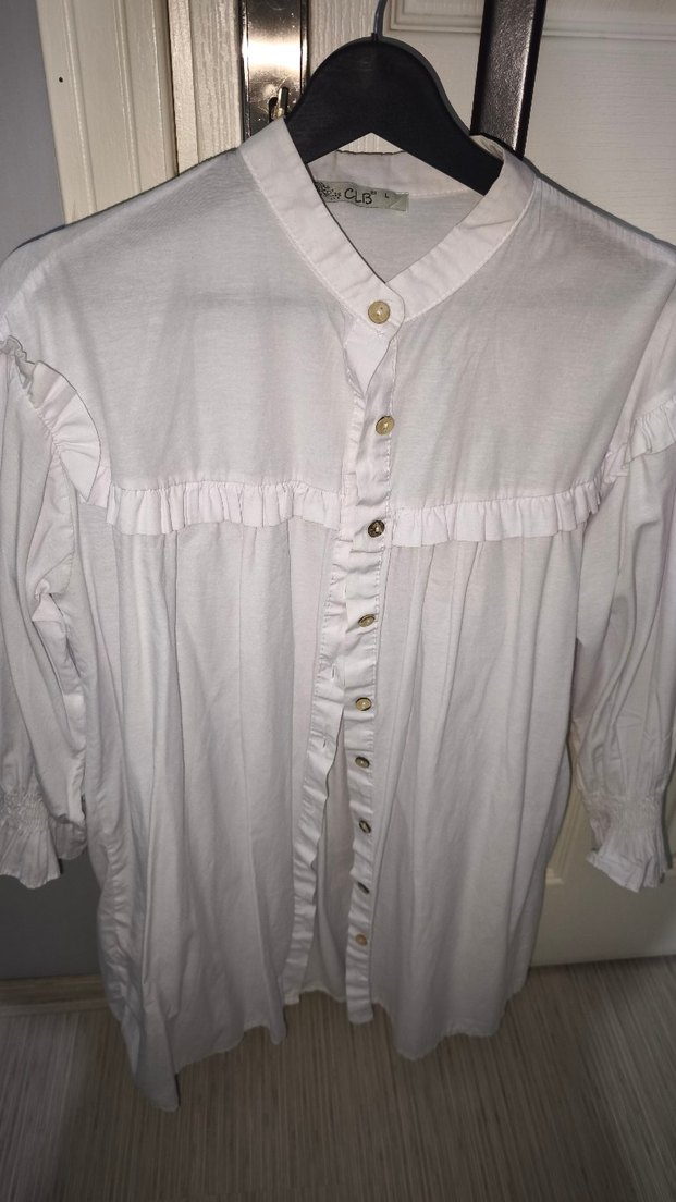 Beyaz Keten Düğmeli Bohem Gömlek - Görsel 4