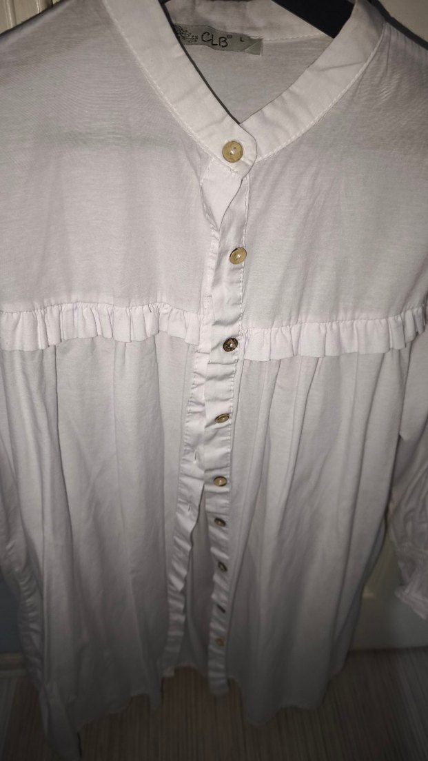 Beyaz Keten Düğmeli Bohem Gömlek - Görsel 3
