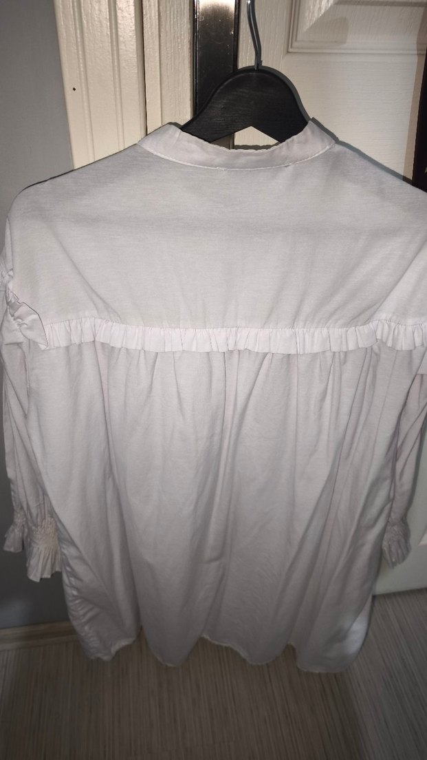 Beyaz Keten Düğmeli Bohem Gömlek - Görsel 5