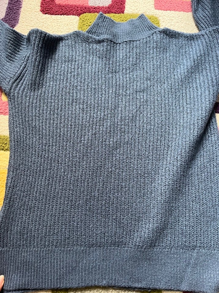 Kadın Mavi Boğazlı Örgü Yün Kazak - Görsel 3