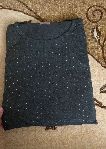 Gri Uzun Kollu Rahat Kadın Pijama Takımı - Görsel 2