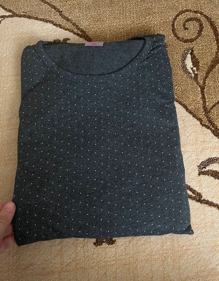 Gri Uzun Kollu Rahat Kadın Pijama Takımı - Görsel 2