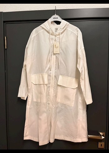 Beyaz Midi Kadın Keten Yağmurluk - Görsel 4