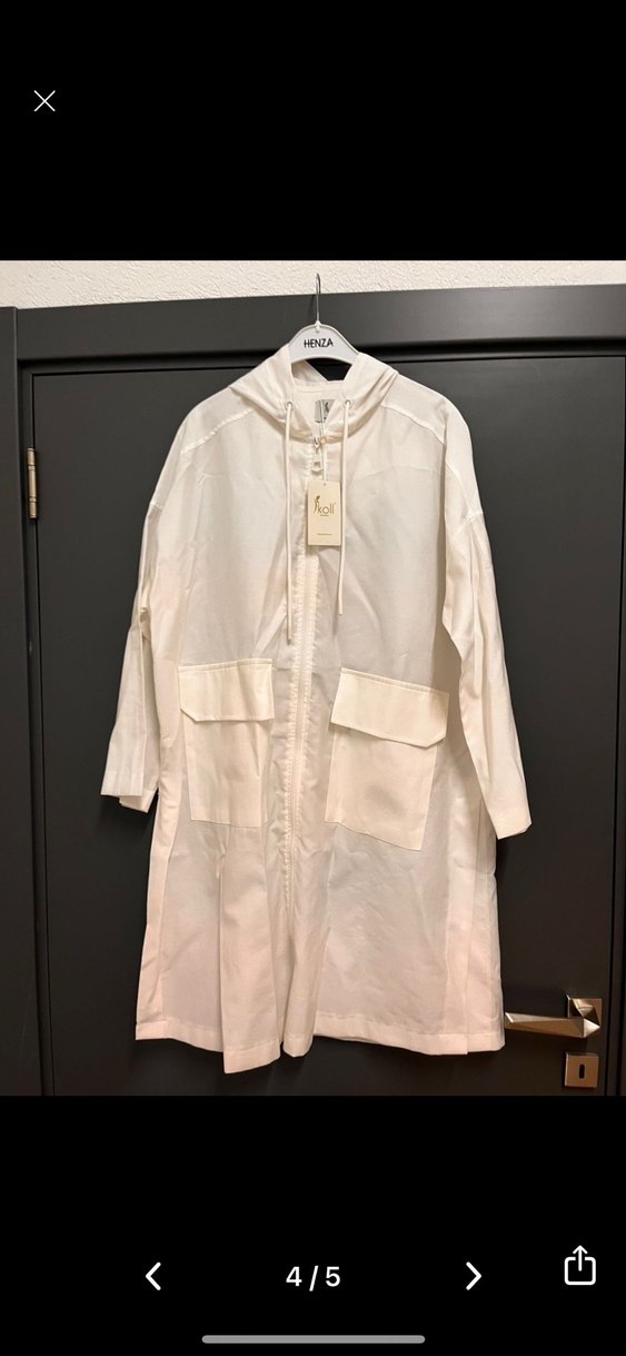 Beyaz Midi Kadın Keten Yağmurluk - Görsel 4