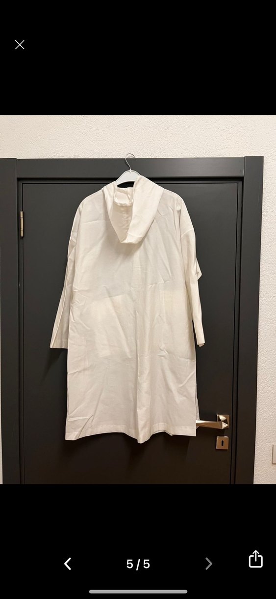 Beyaz Midi Kadın Keten Yağmurluk - Görsel 5