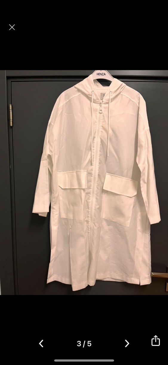 Beyaz Midi Kadın Keten Yağmurluk - Görsel 3