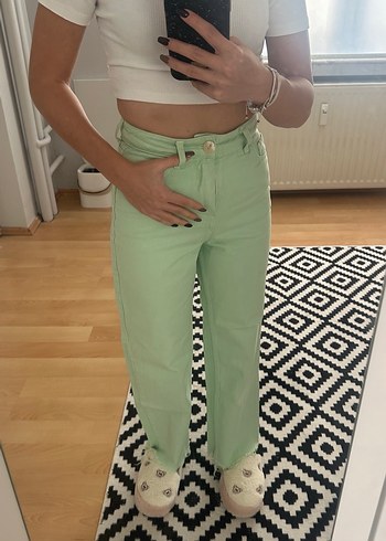 Zara Zara Düğmeli Açık Yeşil Kadın Kot Pantolon