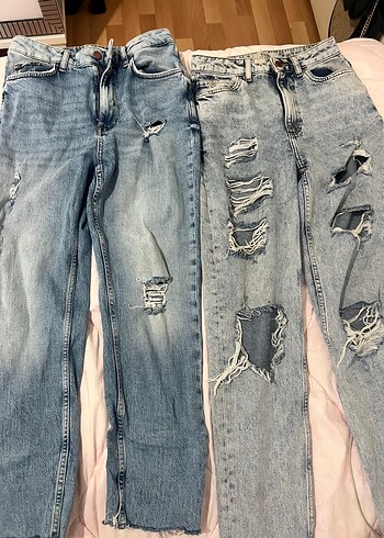 Zara Gevşek Kesim Yırtık Mavi Kot Pantolon 2 adet fiyatı