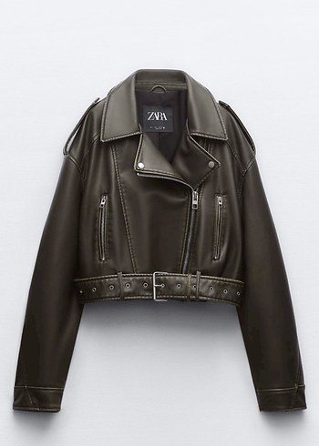 Zara yeşil Deri Biker Ceket