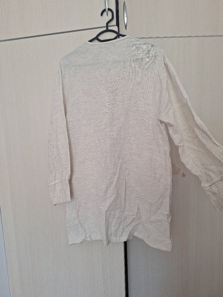 Bej Midi Keten Kadın Ceket - Görsel 5