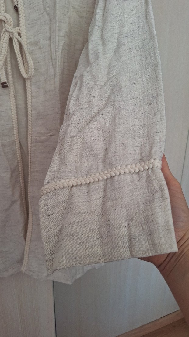 Bej Midi Keten Kadın Ceket - Görsel 4