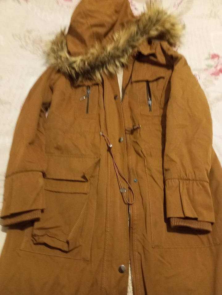 Kahverengi Uzun Kadın Kışlık Mont - Görsel 3