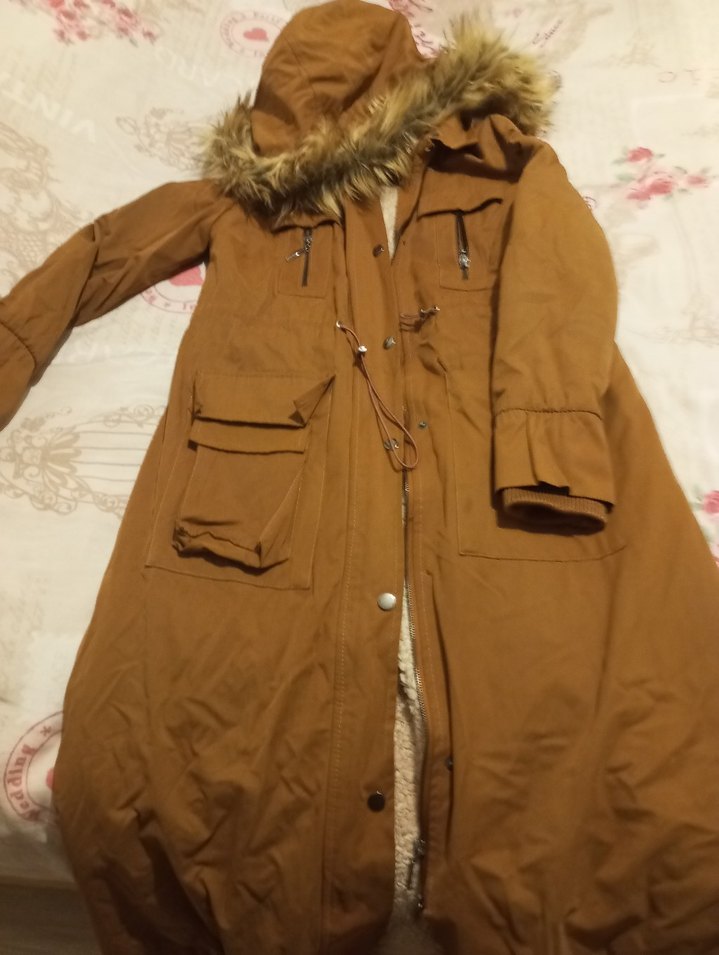 Kahverengi Uzun Kadın Kışlık Mont - Görsel 2