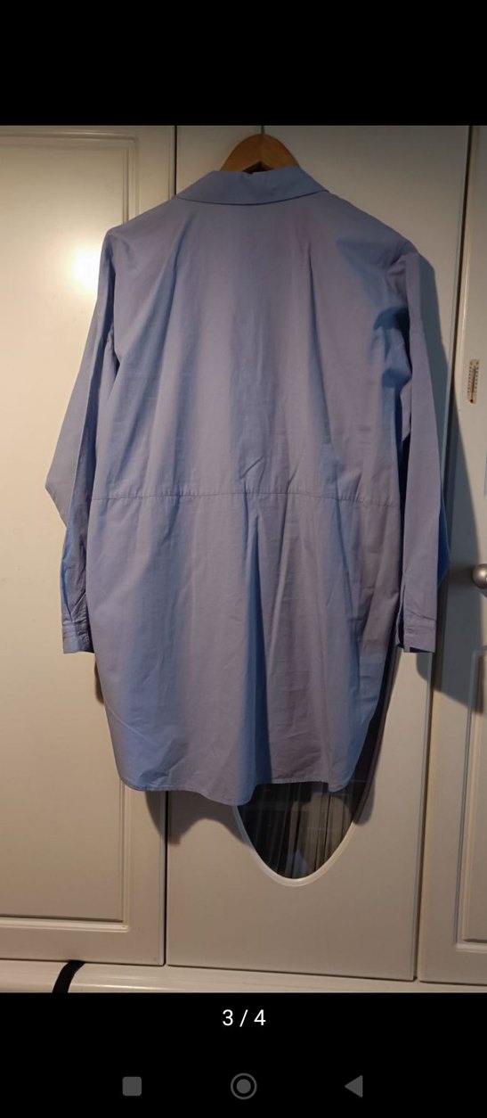 Düğmeli Mavi Keten Kadın Gömlek - Görsel 3