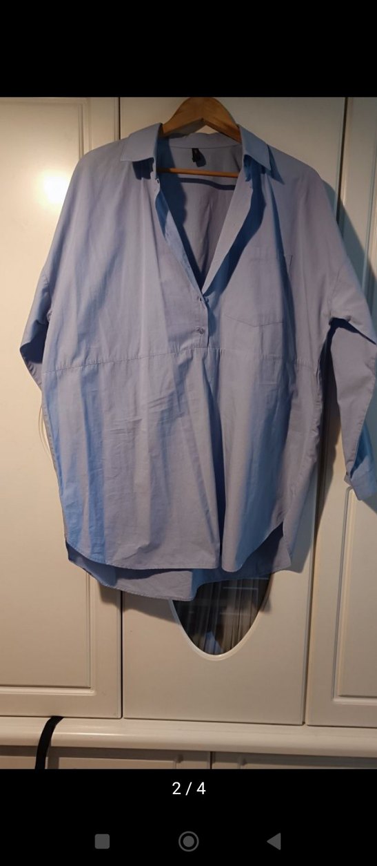 Düğmeli Mavi Keten Kadın Gömlek - Görsel 2