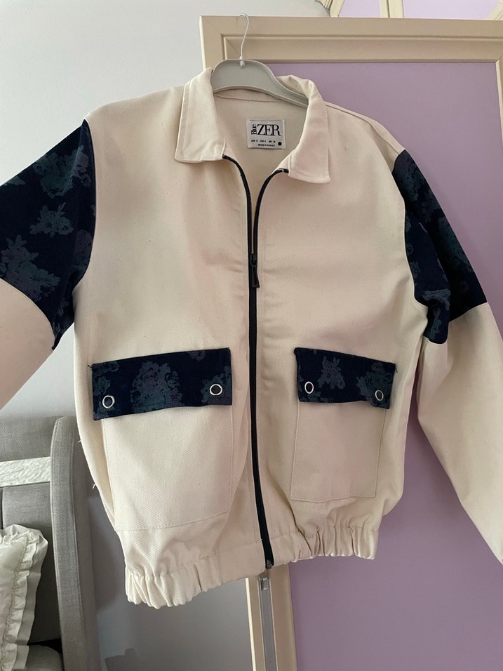 Beyaz Siyah Detaylı Kadın Sokak Stili Ceket - Görsel 2