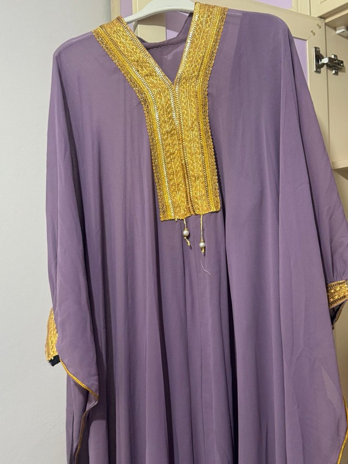 Mor Etnik Desenli Uzun Salaş Kadın Elbise - Görsel 2