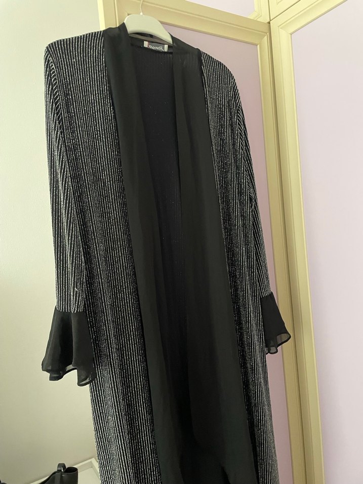 Gri Siyah Desenli Uzun Kadın Elbise - Görsel 2