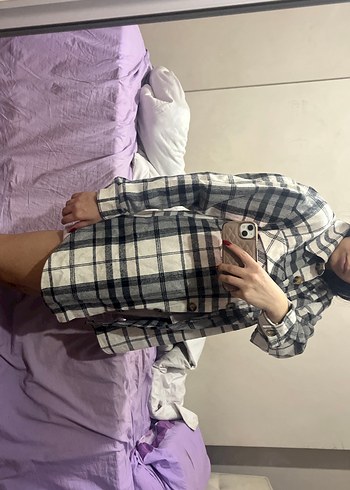 Gri Kareli Düğmeli Kadın Gömlek - Görsel 2