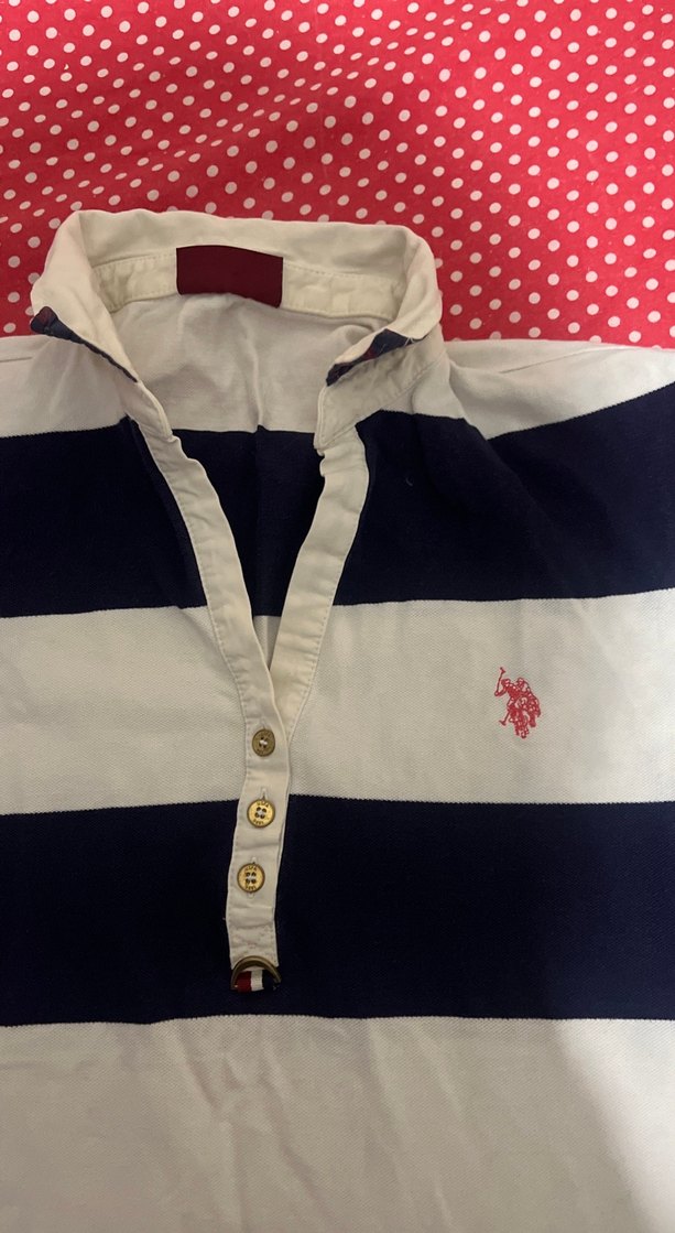 Kızlar için Çizgili Kısa Kollu Polo Tişört - Görsel 2