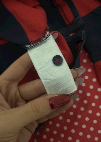 Uzun Kollu Çizgili Kırmızı Lacivert Polo Tişört - Görsel 4